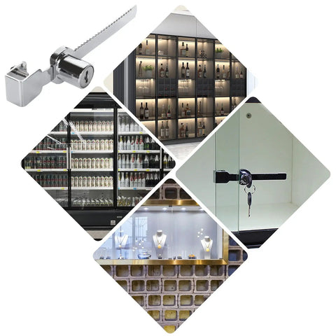 8 Pack Display Case With Sliding Glass Door And Ratchet Lock, Keyed Alike in retail settings, showing heavy duty zinc alloy frame.