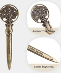 Antique Metal Letter Opener Set Pack Of 3 With Gift Box Tree Shaped Envelope Slitter in bronze finish, detailed engravings