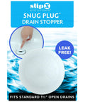 Slick Snap Shut Tub Drain Stopper For Standard 1.5 Inch Open Bathroom Drains easy to use with a push valve and solid seal design.