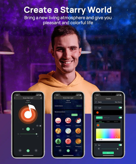 Person using Star Projector With Bluetooth Speaker And App Control For Bedroom Night Light, Starry Sky Projector For Kids And Adults