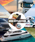 Bulletproof Horizontal Knife Blade Battery Disconnect Switch for Cars Trucks and Campers, showcasing wide application with vehicles and boats.