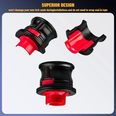 14 Piece Universal Motorcycle Fork Seal Driver Kit With 35mm To 50mm Adapters, precision seal install tool, close-up view