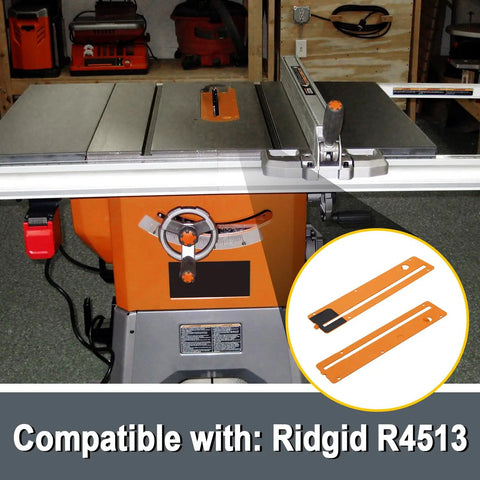 Table Saw Throat Plate Replacement For Ridgid R4513 89290001700 Part shown on orange table saw setup