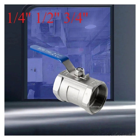 Heavy Duty Stainless Steel Ball Valve For Plumbing Lines Features A Crank Style Handle, 3/4 inch size with a blue handle.