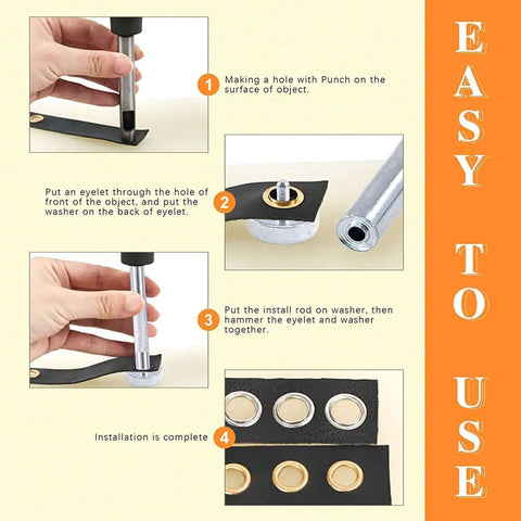 Step-by-step use of the 200 Piece Thickened Grommet Eyelets Kit 5/16 Inch With 4 Piece Installing Tool And Washers in DIY projects