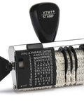 Heavy Duty 12 Phrase Date Rubber Stamp Slick Adjustable Office Stamper featuring month letters and numerical day year format.