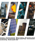 Collage of industries including aerospace, metal smelting, semiconductor manufacturing, nuclear power, and photovoltaic sectors.