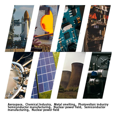Collage of industries including aerospace, metal smelting, semiconductor manufacturing, nuclear power, and photovoltaic sectors.