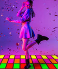 Colorful Disposable Neon Dance Floor Carpet Runner For Outdoor Parties And Weddings 118 By 39 Inches with confetti overlay