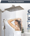 Brushed Nickel Rain Shower Head With Handheld Shower Head, 10 Inch High Pressure Combo, 6 Settings, Easy Install in use