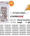 600 Piece Ceramic Capacitor Kit With 30 Values, 10pF To 10uF, 50V, 10 Percent Tolerance, Essential For DIY Projects And PCB Repairs, Values Printed On Bags For Quick Visual Identification.