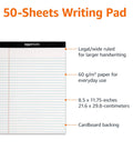 Wide Ruled Lined Writing Note Pads 12 Pack With 50 Perforated Sheets Each Letter Size White Paper And Sturdy Chipboard Backing Straight Top Shelf Stationery For Your Daily Desk Grind, showing 50 sheets legal ruled pad.