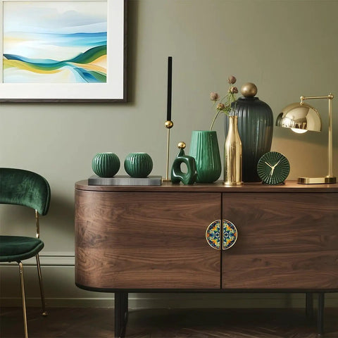 Wooden cabinet with Two Pack Boho Floral Cabinet Handles With 3 Inch Center Holes Semicircle Drawer Pulls In Gold Finish