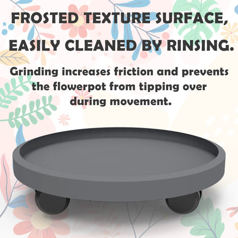 11 Inch Heavy Duty Plant Caddie with Wheels Rolling Planter Stand, frosted surface, no assembly, 176 lb load, text about friction.
