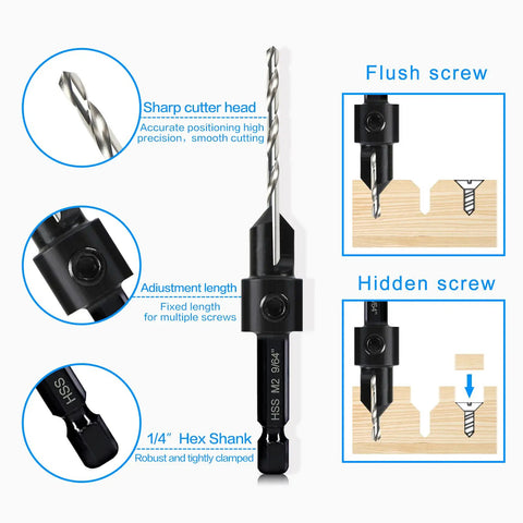 7 Pack Countersink Drill Bits Set 3 In 1 Woodworking Tool With Countersink Counterbore And Drill Bit In One Pass 82 Degree