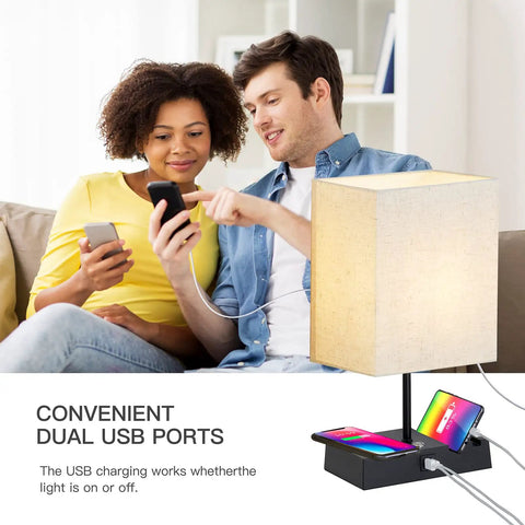 Wireless Charging Bedside Lamps Set Of 2 With USB A And C Ports Phone Stands 3 Way Dimmable Touch Control Nightstand Lamps For Bedroom Bulbs Included Now featuring dual USB ports and a linen shade.