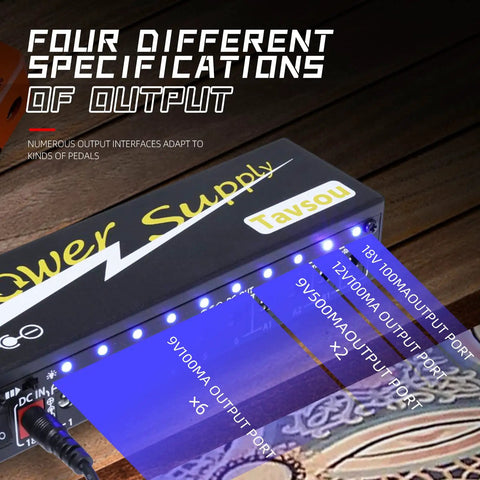 10 Isolated DC Outputs Guitar Pedal Power Supply With 9V 100mA, 9V 500mA, 12V And 18V Rails, Separate Short Circuit Protection