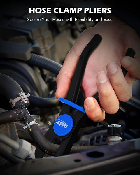 Long Reach Hose Pinch Off Pliers Set 3 Piece Pro Grade All In One Clamp Pliers in use on car engine hose