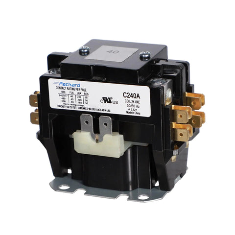 Hecka Reliable 2 Pole Contactor With 40 Amp Output And 24V Coil Handles 600V AC Jobs Smooth with visible label and terminals.
