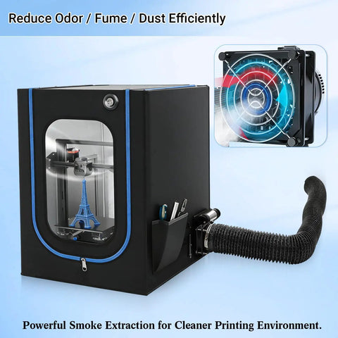 High Efficiency 4000 RPM Fume Extraction Kit For 3D Printer Enclosures With Low Noise Pro Grade Fan visible on a 3D printer
