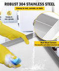 Heavy Duty 28 By 30 Inch Stainless Steel Washing Machine Drain Pan being cleaned with yellow gloves and water