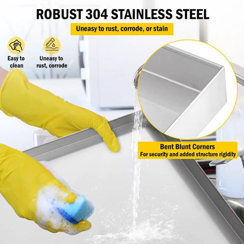 Heavy Duty 28 By 30 Inch Stainless Steel Washing Machine Drain Pan being cleaned with yellow gloves and water
