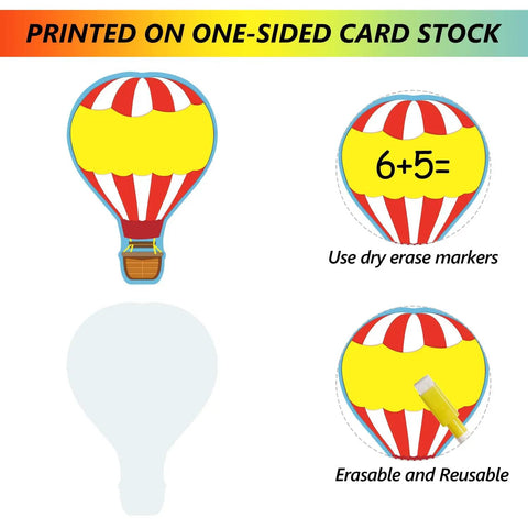Totally Colorful Hot Air Balloon Cutouts Set With 54 Paper Shapes And 60 Glue Dots for classroom decor, one-sided card stock
