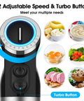 Game Changing 1000 Watt Immersion Blender Featuring 12 Speed Settings And Premium Stainless Steel Blades close-up of adjustable speed dial and turbo button.