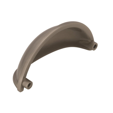 Traditional Cup Pull Cabinet Handle in Satin Nickel, 3 Inch Center-to-Center, 3-7/16 Inch Overall Length, Soft Brushed Finish, angled view