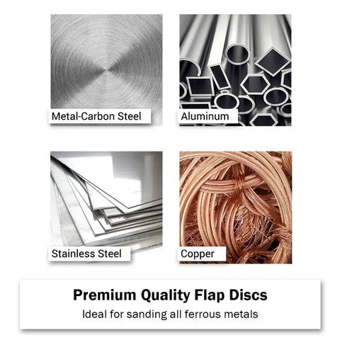 Four And One Half Inch Aluminum Oxide Flap Disc Set Type 27 60 Grit For Auto Body Sanding And Grinding 10 Pack on metals