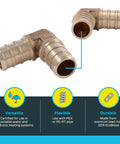 Half Inch Crimp 90 Degree Brass Plumbing Elbow Fitting Pack Of 10 For PEX And PE RT Tubing Lead Free Build Full Flow with icons