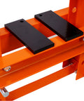 Garage Beast Six Ton Hydraulic Press With Adjustable Plates And Reliable Safety Valve Orange Benchtop Power Tool showing black adjustable plates.