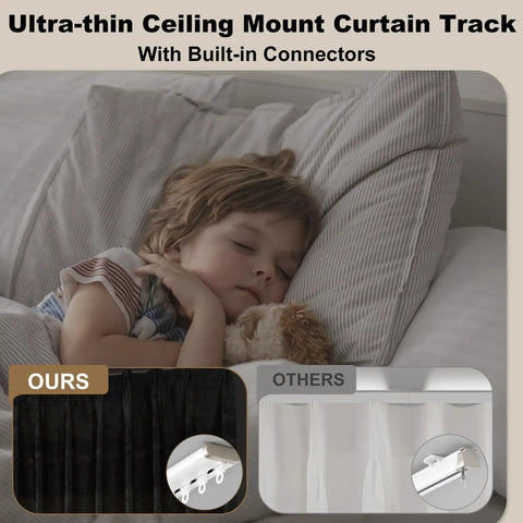 Ultra Thin Aluminum Ceiling Curtain Track System For Inward Opening Windows, quiet ceiling mount rail above sleeping child