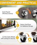 80 Quart Rolling Ice Chest Portable Bar Cooler With Catch Basin, Bottom Storage Tray And Bottle Opener For Patio, Beach, BBQ In Durable Rattan Finish with drain plug and caster wheels.