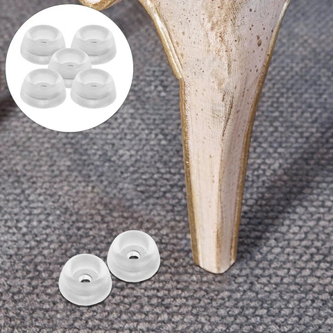 Silicone Anti Slip Furniture Pads For Couch And Chair Legs Soft Yet Durable Rubber Feet Protectors shown with chair leg on carpet.