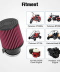 Diagram showing fitment of Beefed Up Air Filter Adapter Kit For Predator 212cc 196cc Coleman CT200U BT200X KT196 engines with mini bike and go kart images