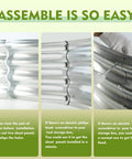 Easy assembly instructions for Four Foot Diameter Camp Fire Ring Pit Made From Galvanized Steel, showing panel alignment.