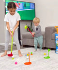 Toddler Golf Club Set With Pull Cart For Little Pros Ages One To Five Includes Super Lightweight Gear And Soft Ball For No Sweat Swinging and active kids playing indoors.