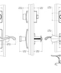 Technical diagram of Storm Door Lever With Keyed Deadbolt Lock In Matte Black 4 Piece Replacement Set for installation dimensions.