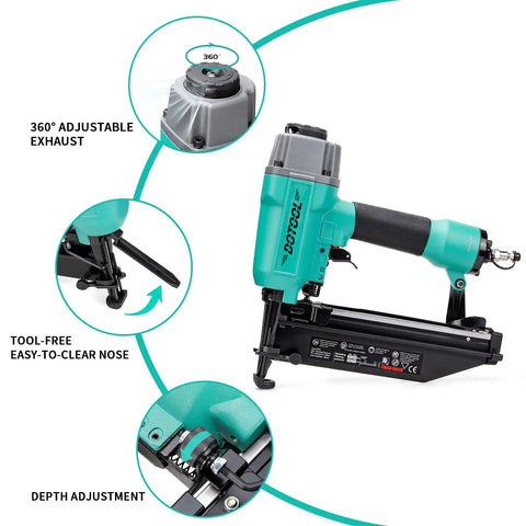 Go To Pro Grade Finish Nailer 16 Gauge Pneumatic Nail Gun With 1 Inch To Two And A Half Inch Nails Tool Free Depth Adjustment