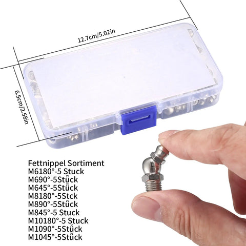 60 Piece Metric Grease Fittings Kit With Straight And Angled Zerk Fittings M6 M8 M10 For Angled Grease Guns And Mechanical Components