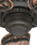 Close-up of motor on Bridgeport 52 Inch New Bronze Indoor Outdoor Ceiling Fan With Pull Chain Oak Blades Whisper Wind Motor And Multi Speed Reversible For Quiet Easy Breezy Indoor Outdoor Comfort