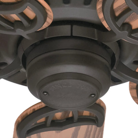 Close-up of motor on Bridgeport 52 Inch New Bronze Indoor Outdoor Ceiling Fan With Pull Chain Oak Blades Whisper Wind Motor And Multi Speed Reversible For Quiet Easy Breezy Indoor Outdoor Comfort