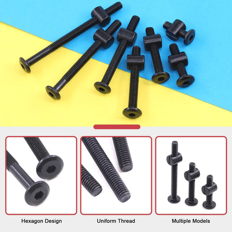 M6 Hex Socket Head Screws Bolts Barrel Nuts Hardware Kit Black Zinc Coated Assortment for Furniture Projects