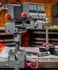 360 Degree Swivel Bench Vise With 5 Inch Jaw Width For Gun Cleaning And Maintenance High Torque Up To 100 Ft Lb on workbench
