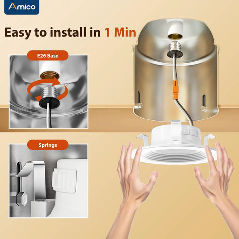 4 Inch LED Recessed Can Lights 12 Pack Dimmable Damp Rated 650 Lumen Each With Baffle Trim And Selectable Color Temperature