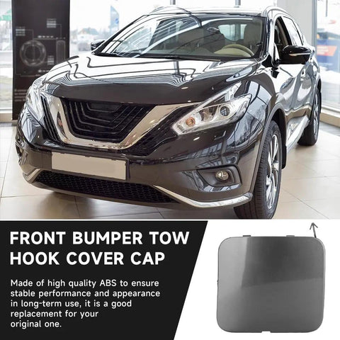 Nissan Murano Tow Hook Cover Cap For Front Bumper Eye Hole Replacement 3.5L V6 Gas 2015 2018 displayed beside car