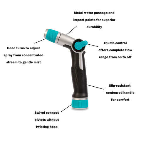 Medium Duty Thumb Control Garden Hose Nozzle With Adjustable Spray Pattern For Lawn And Garden Easy Grip Handle And One Hand Trigger Lock