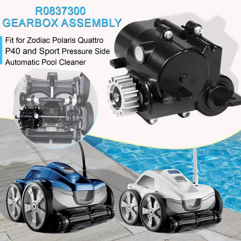 R0837300 Gearbox Assembly Fits Polaris Quattro P40 And Sport Pressure Side Automatic Pool Cleaners next to pool