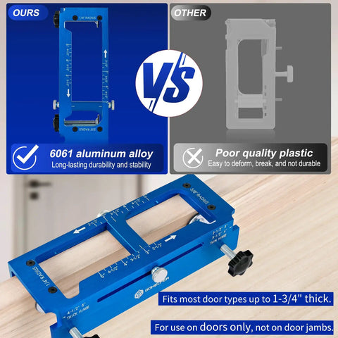 Heavy Duty Door Hinge Jig Kit, Precision Router Template For Nailing Cabinet Makeovers, 6061 aluminum alloy, fits doors up to 1-3/4 in thick.